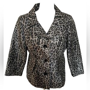 Sunny Leigh Women’s Blazer Size 6 Black/gray/metallic Shimmer 3/4 Sleeve Lined